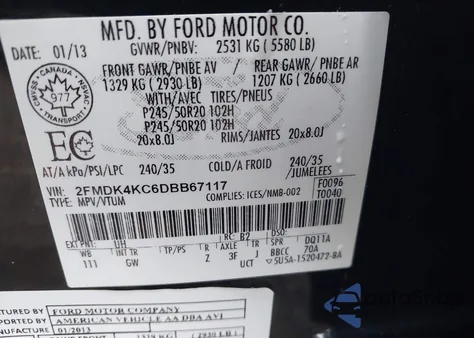 2013 Ford Edge Limited из США, поврежденный, VIN 2FMDK4KC6DBB67117